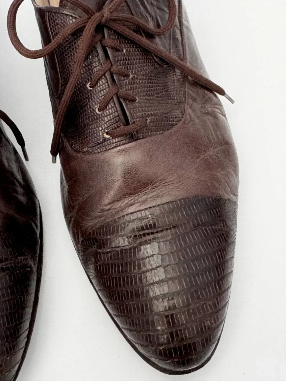 Vintage Giorgio Brutini Spain Exotic Lizard Leather Brown Oxford Mens Shoes